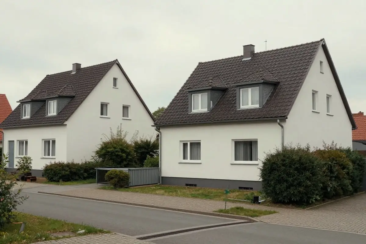 Zwei Einfamilienhäuser mit Einfahrt in einem Ort bei Berlin